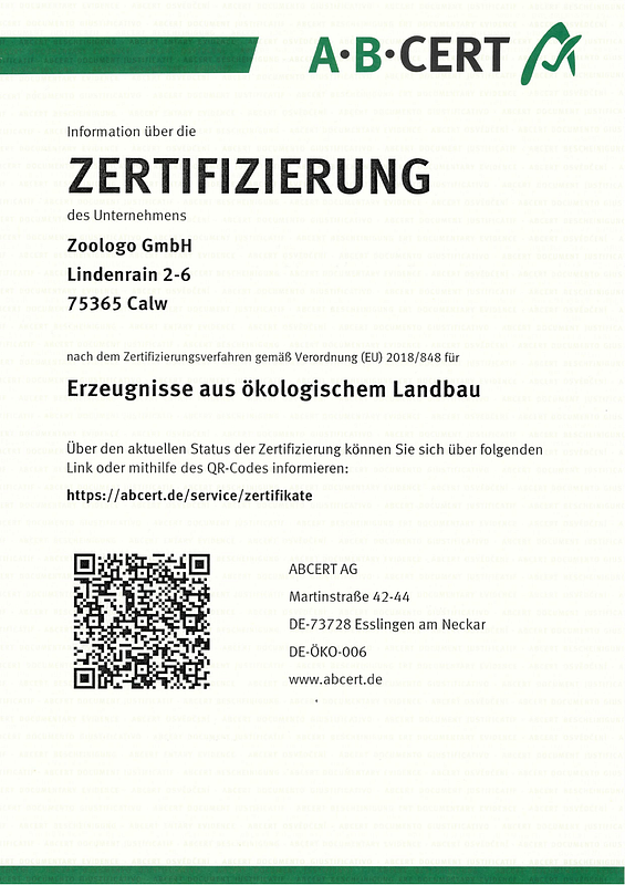Das ausgestellte Zertifikat für Zoologo