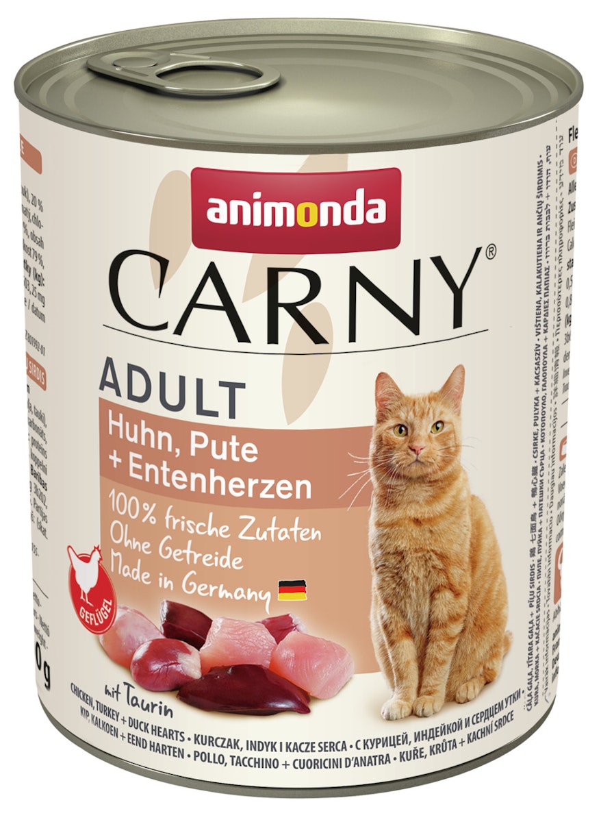 animonda Carny Adult 800g Dose Katzennassfutter 6 x 800 Gramm Huhn, Pute + Entenherzen