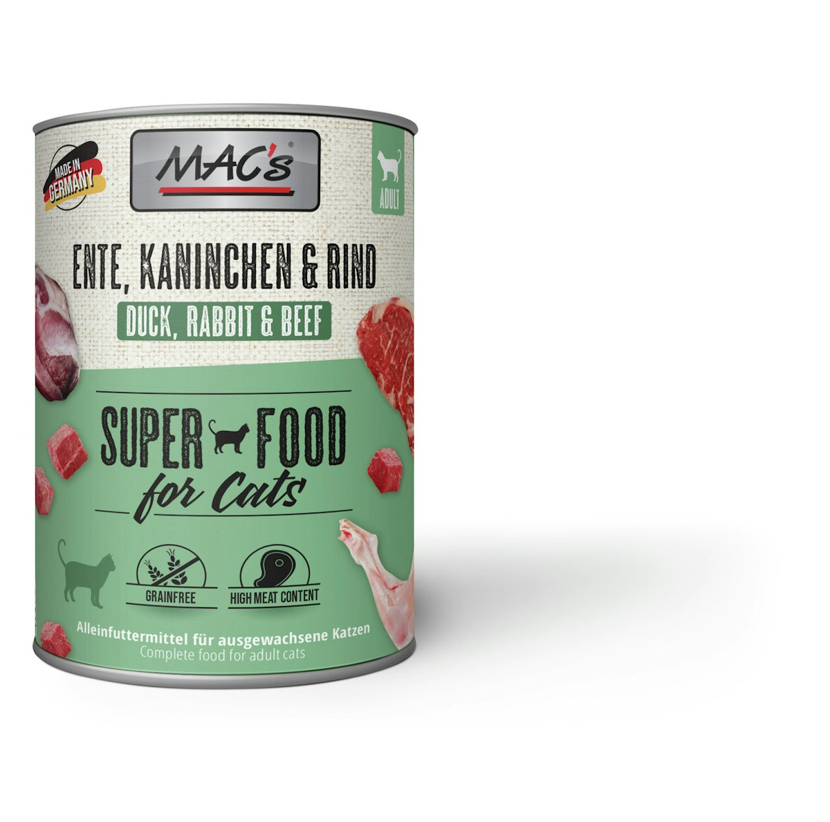 MAC’s Cat 800g Dose Katzennassfutter 6 x 800 Gramm Ente, Kaninchen & Rind