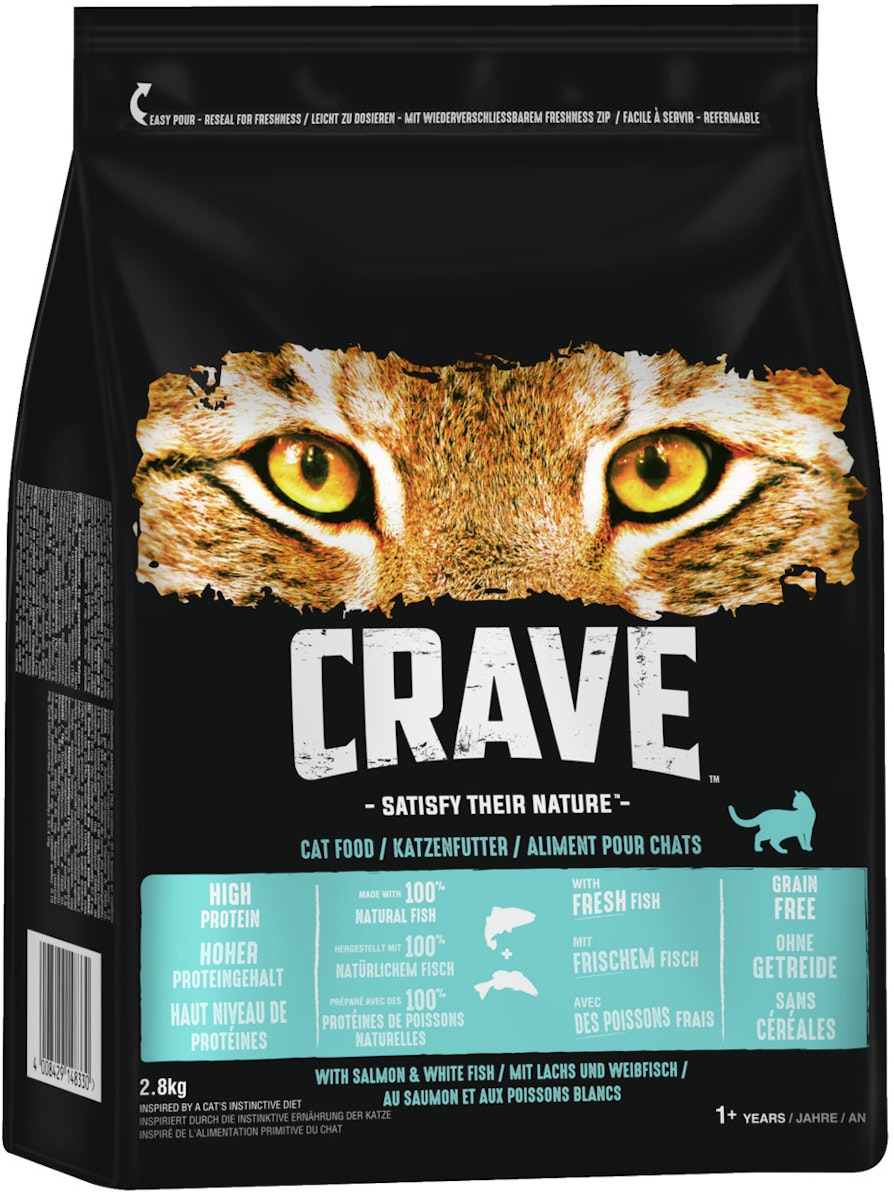 CRAVE Lachs & Weißfisch Katzentrockenfutter Sparpaket 2 x 2,8 Kilogramm