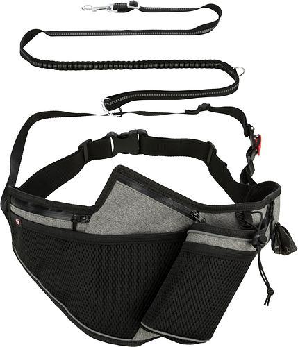 TRIXIE Jogginggurt mit Leine, Gurt: 70–130 cm/23 cm,  Leine: 1,15–1,50 m/20 mm, grau/schwarz
