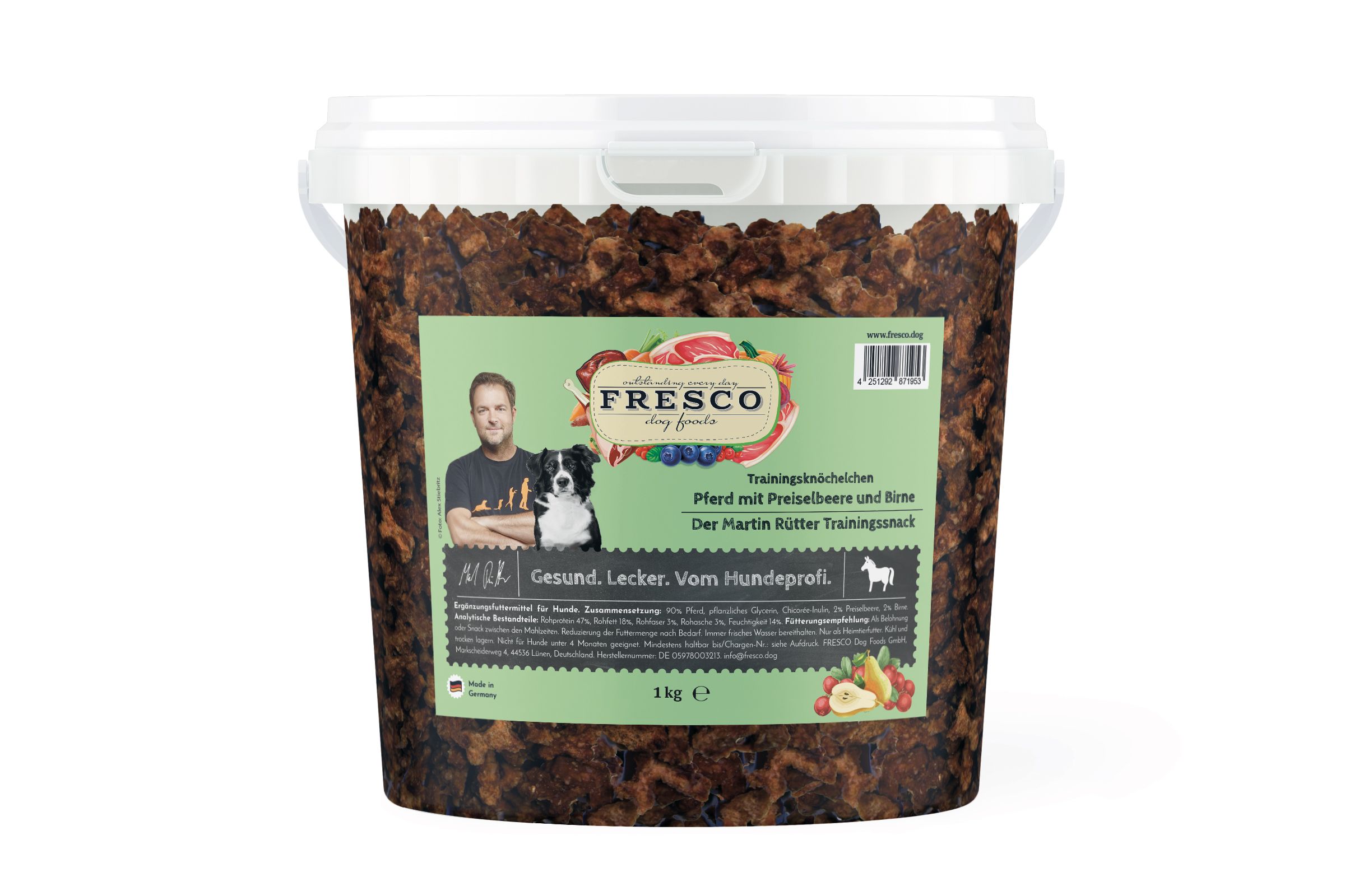 FRESCO Martin Rütter Trainingsknöchelchen Pferd mit Preiselbeeren und Birne (1kg-Eimer) 1000g