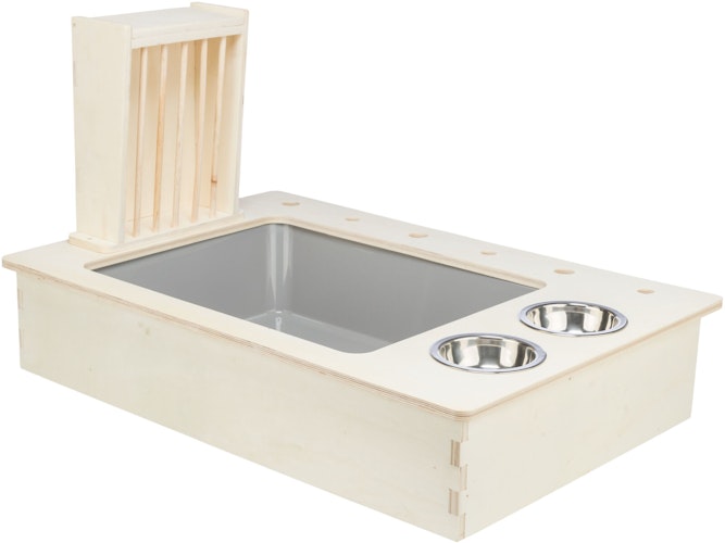 TRIXIE Futterstation mit Näpfen & Heuraufe, Holz