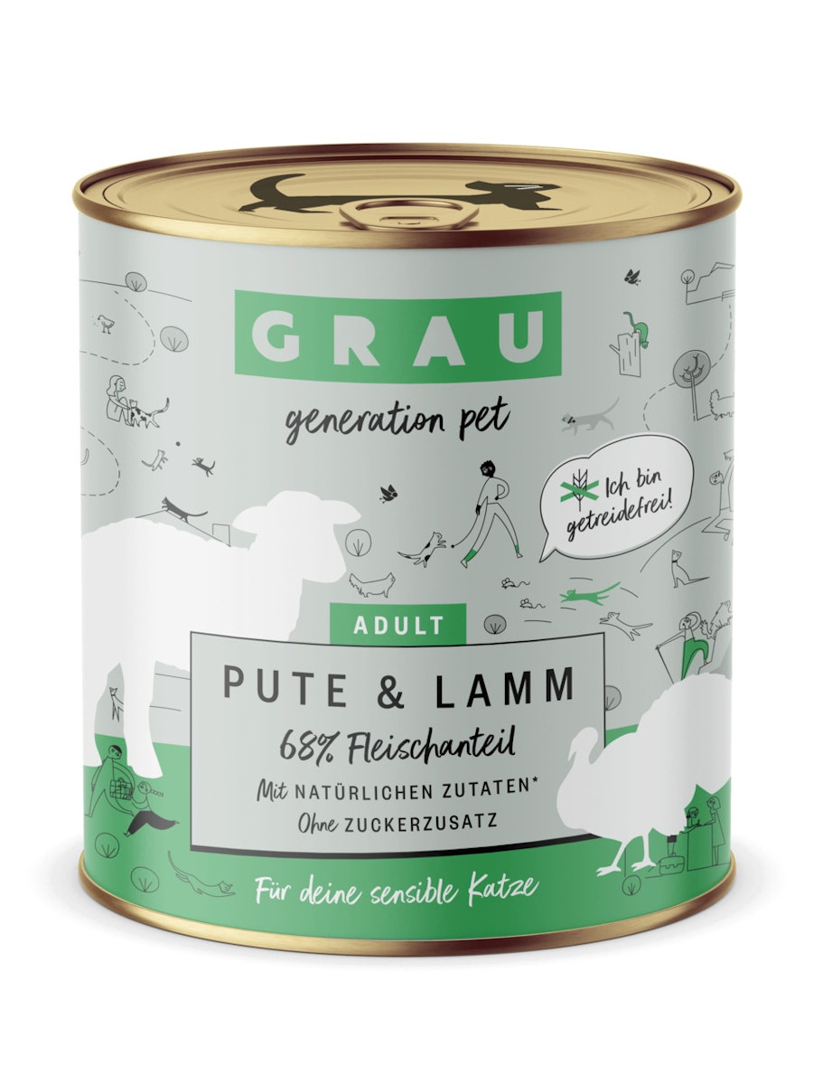 grau Katze 800 Gramm Katzennassfutter 6 x 800 Gramm Pute & Lamm