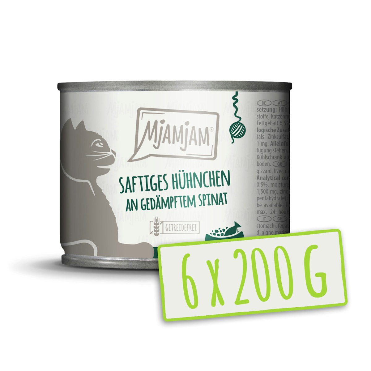 MJAMJAM 200 Gramm Katzennassfutter Sparpaket 12 x 200 Gramm saftiges Hühnchen mit Spinat