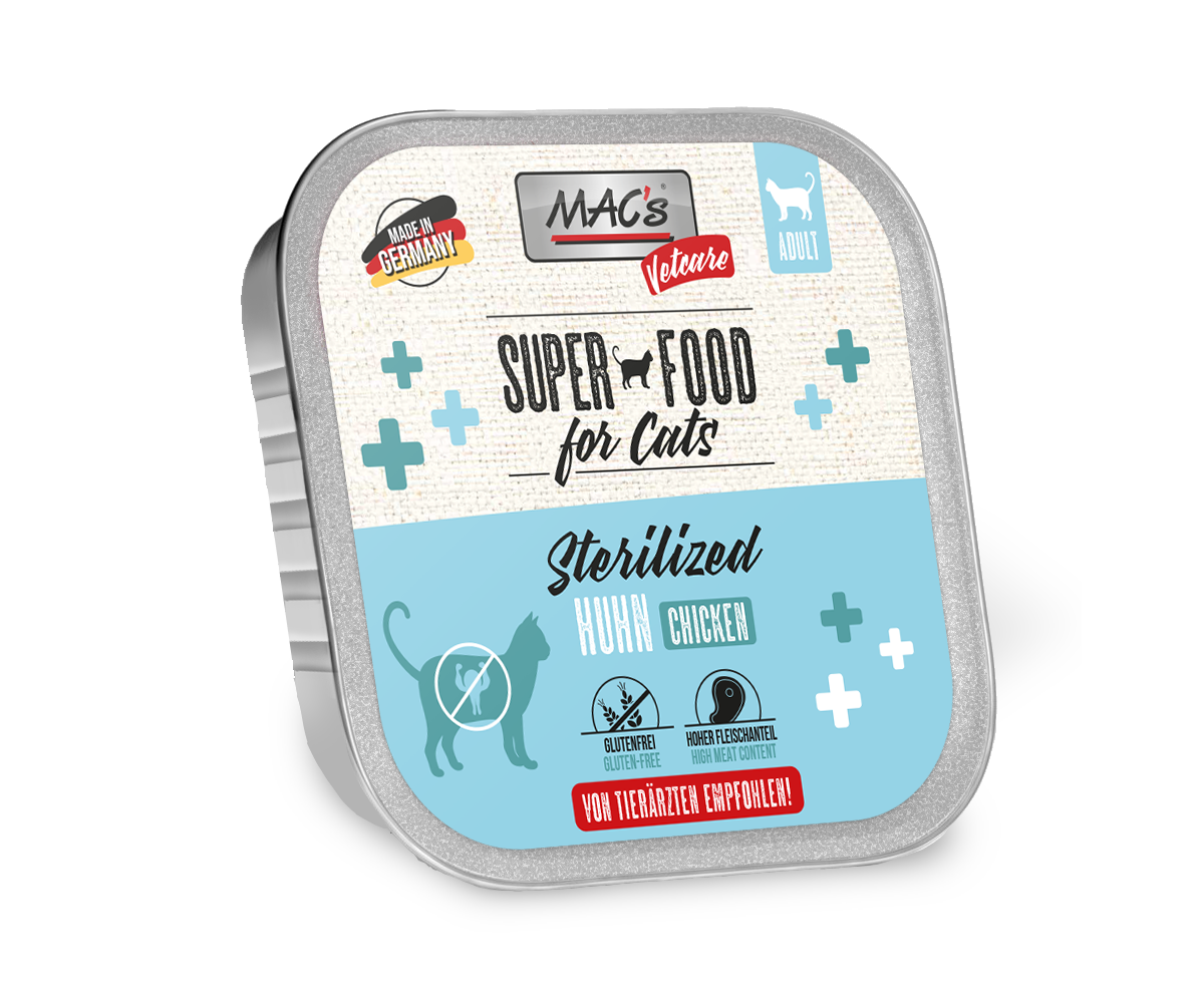 MAC’s Cat Vetcare Diätnahrung 100g Schale Katzennassfutter Sparpaket 32 x 100 Gramm Sterilized Huhn