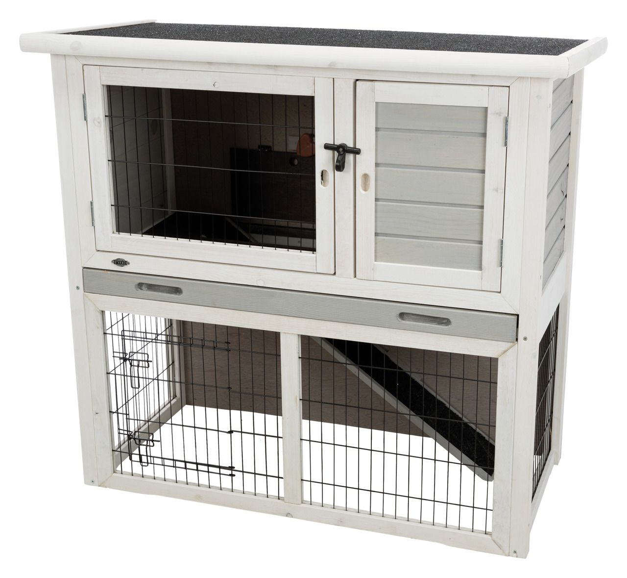 TRIXIE natura Kleintierstall mit Freilaufgehege 104x52x97cm grau/weiß