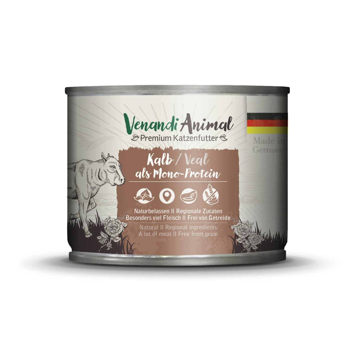 Venandi Animal Monoprotein 200g Katzennassfutter Sparpaket 12 x 200 Gramm Kalb