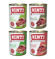 RINTI Kennerfleisch 24 x 400g Mixpaket (Wild,Rind,Rentier,Wildschwein)  Hundenassfutter