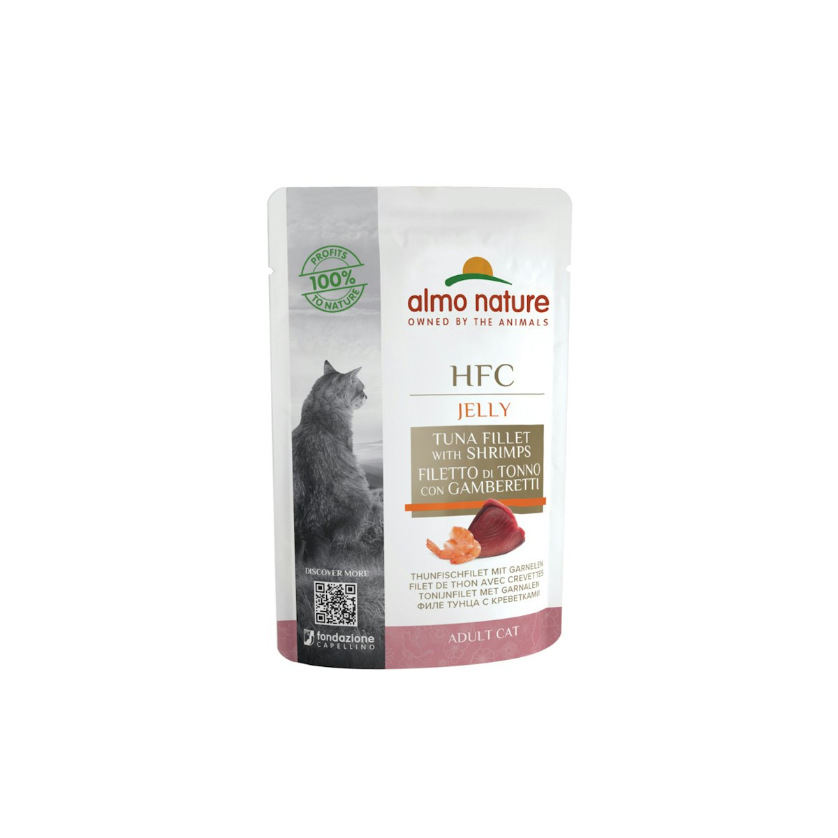 Almo Nature HFC Jelly 55g Beutel Katzennassfutter Sparpaket 48 x 55 Gramm Thunfisch & Garnelen