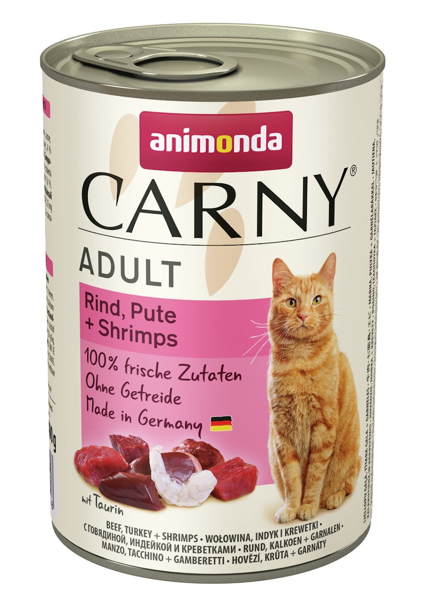 animonda Carny Adult 400g Dose Katzennassfutter Sparpaket 12 x 400 Gramm Rind, Pute + Shrimps