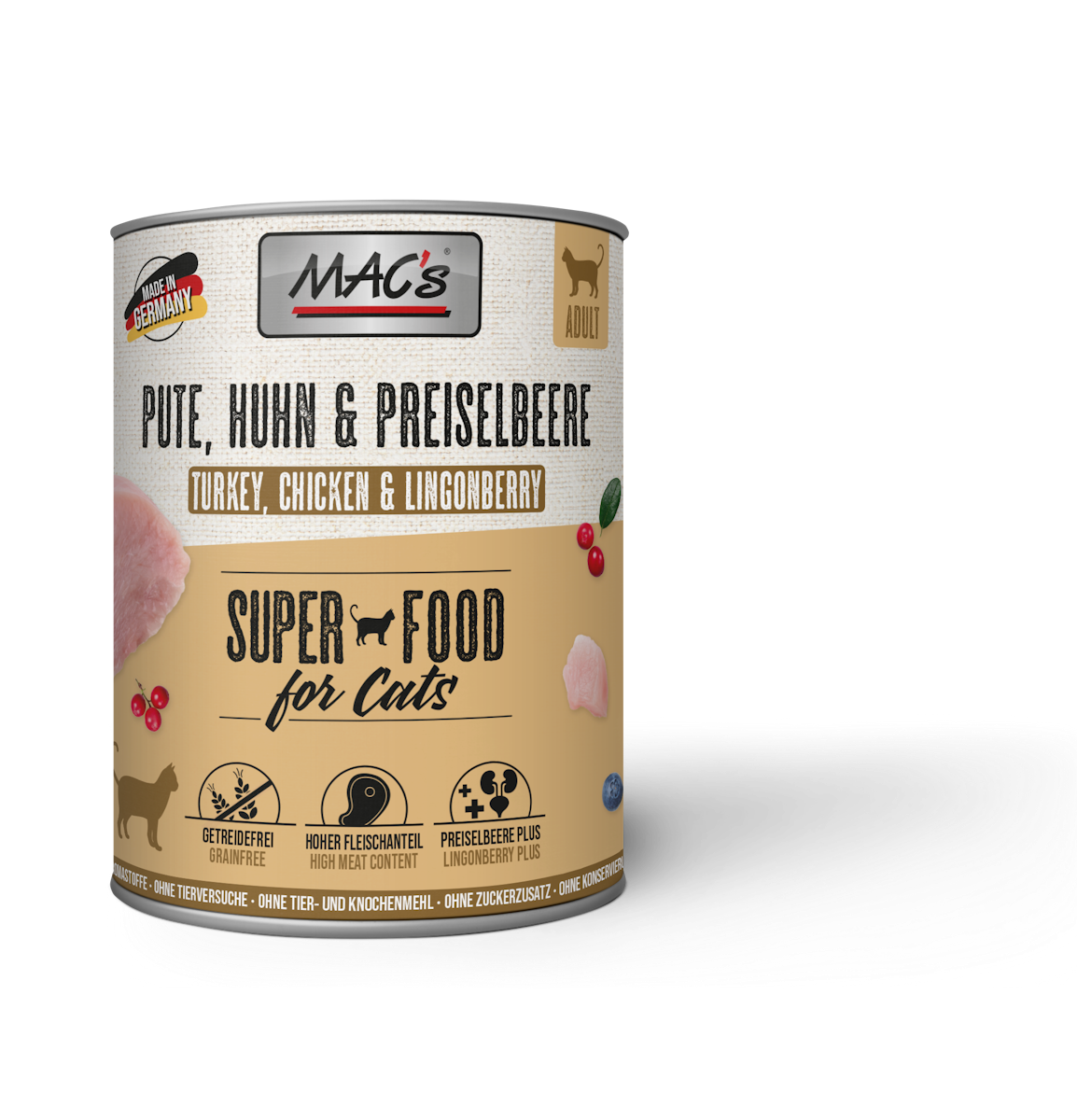 MAC’s Pute, Huhn & Preiselbeer Katzennassfutter Pute, Huhn & Preiselbeer Katzennassfutter 12x 800 Gramm