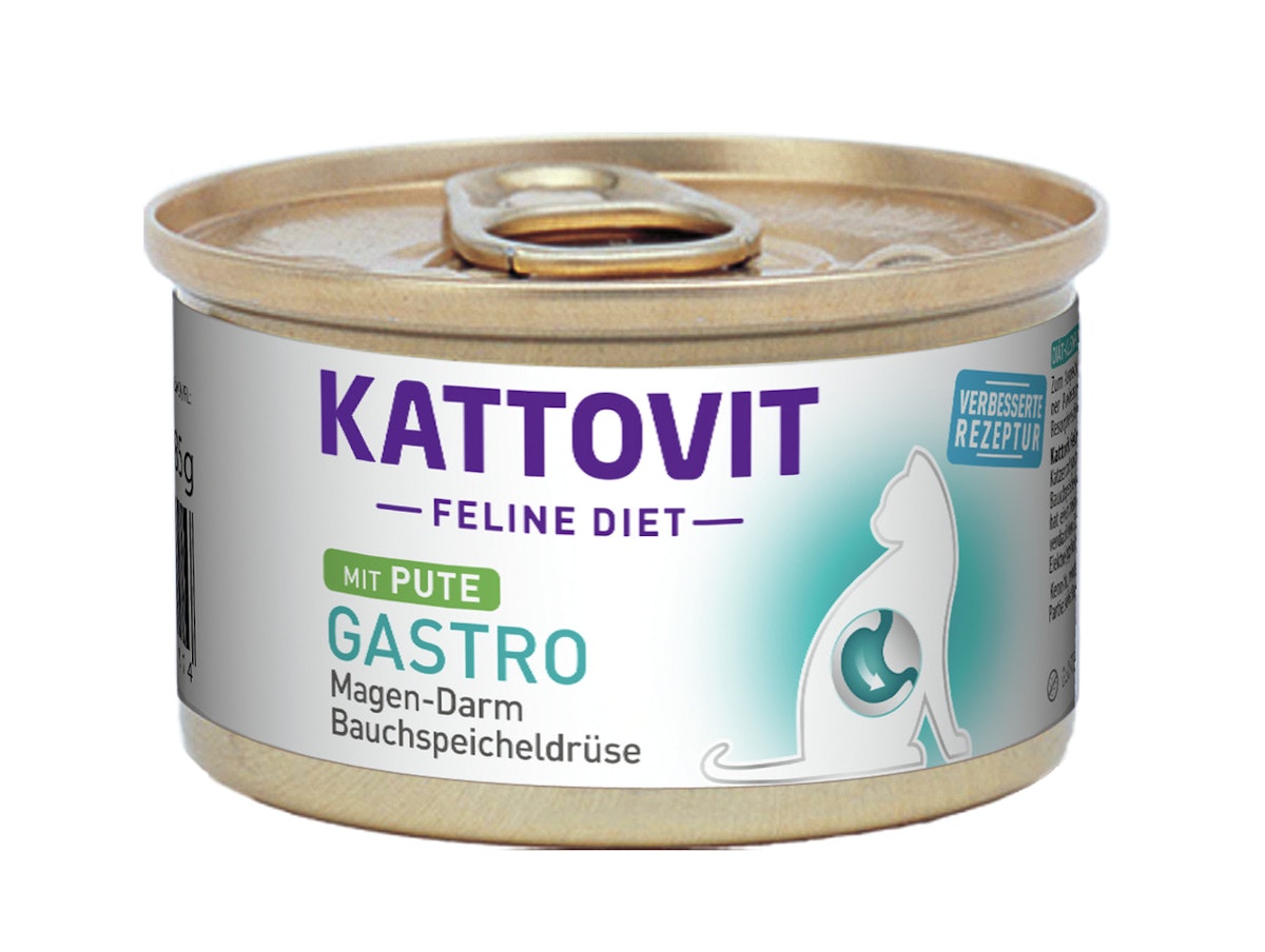 KATTOVIT Feline Diet Gastro 85g Dose Katzennassfutter Diätnahrung Sparpaket 24 x 85 Gramm Pute