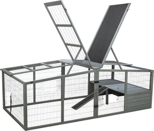 Freilaufgehege XL mit Abdeckung, Holz, 233 × 79 × 116 cm, grau