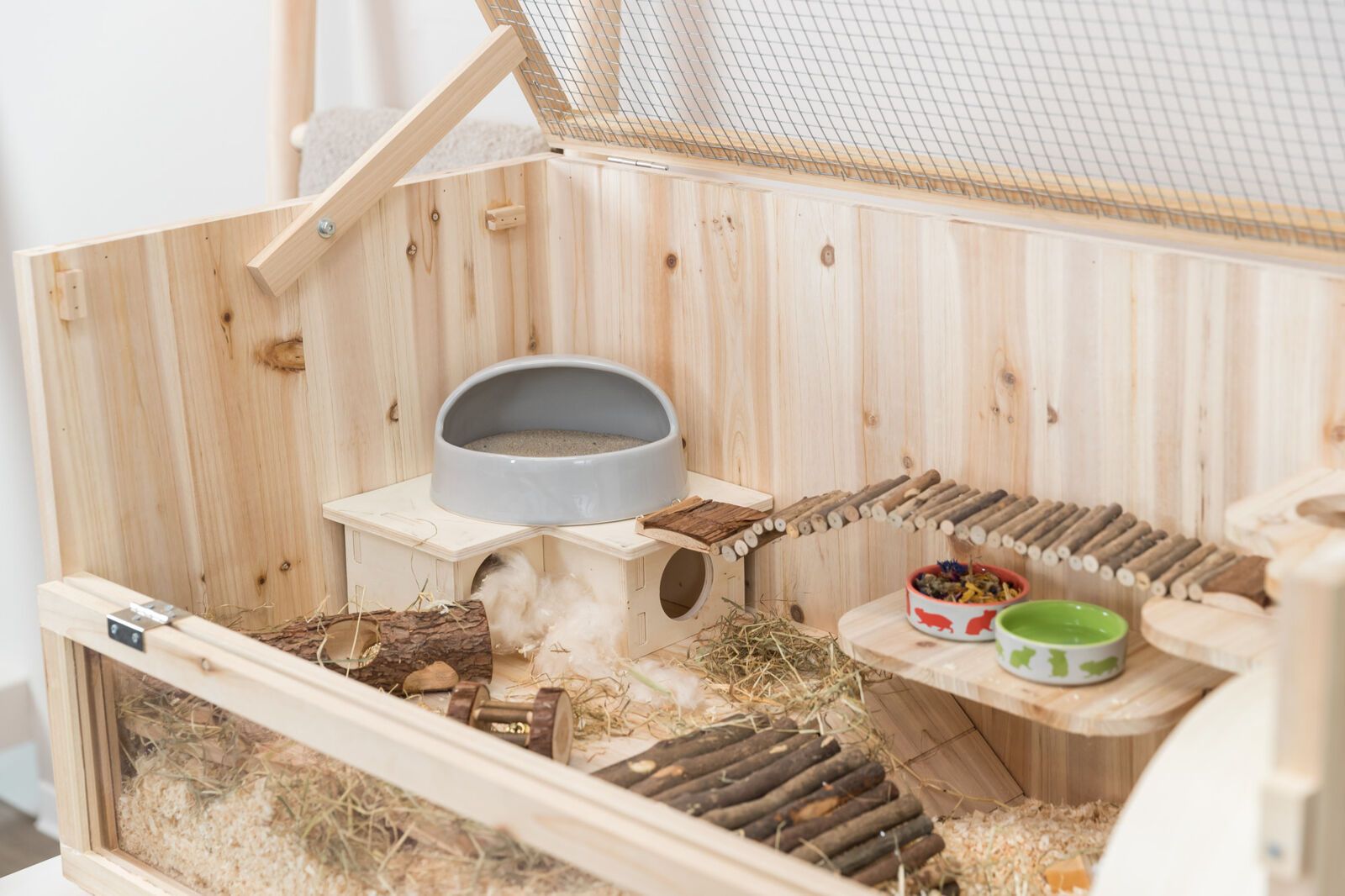 Hamster Käfig-Zubehör Set Aus Holz – 8-teilige Kletterplattformen Mit Futterbecher