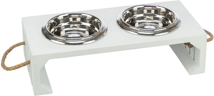 TRIXIE Be Nordic Napf-Set, MDF/Edelstahl, 2 × 0,4 l/ø 14 cm/38 × 18 × 10 cm, weiß