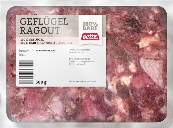 Seitz Geflügelragout gewolft Spezialfutter / Frostfutter für Hunde und Katzen