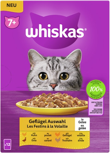 Whiskas 7+ Geflügel Auswahl in Gelee Multipack 12 x 85 Gramm Katzennassfutter