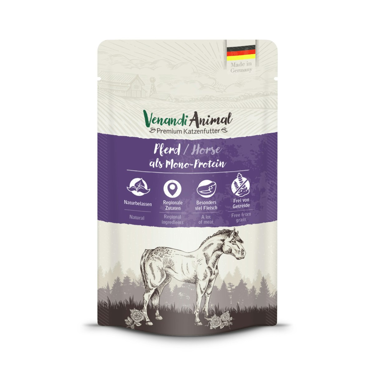 Venandi Animal Monoprotein 125g Katzennassfutter 12 x 125 Gramm Pferd