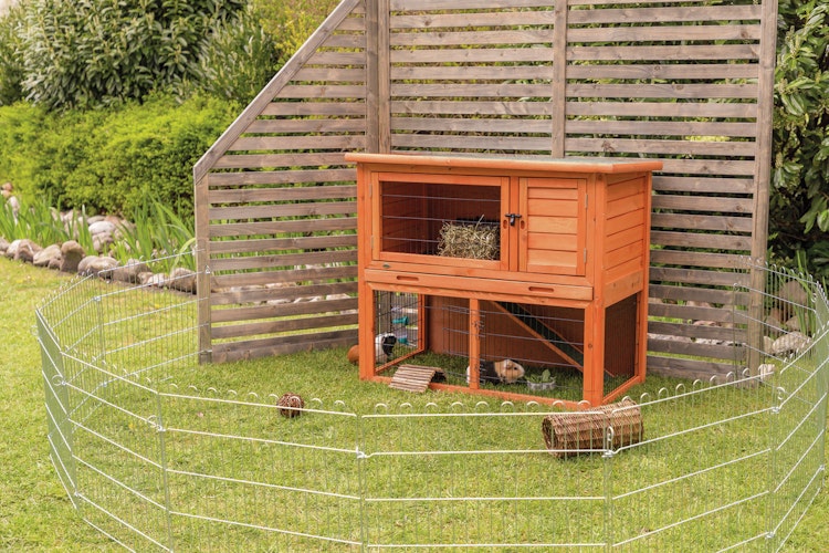 TRIXIE natura Kleintierstall mit Freilaufgehege 104x52x97cm braun