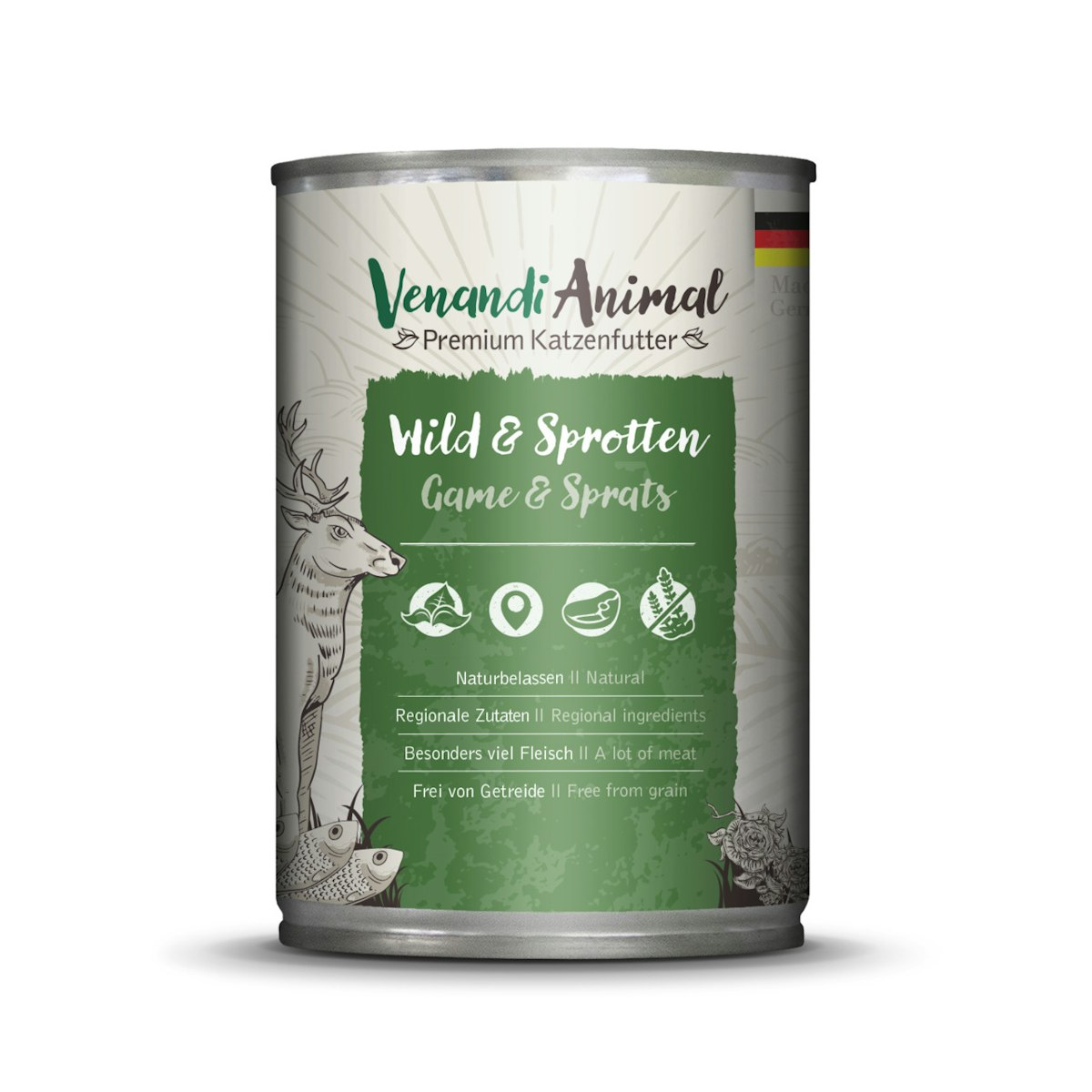 Venandi Animal 400 Gramm Katzennassfutter Sparpaket 12 x 400 Gramm Wild & Sprotten