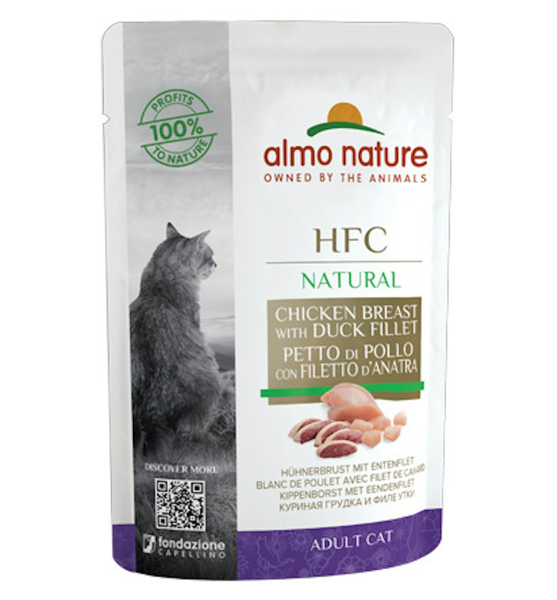 Almo Nature HFC Raw Pack 55g Beutel Katzennassfutter 24 x 55 Gramm Hühnerbrust & Ente