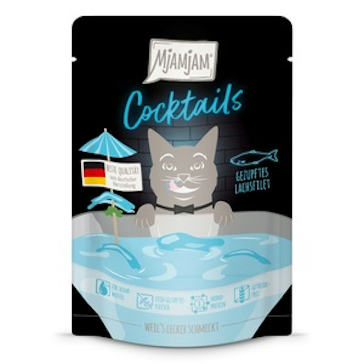 MJAMJAM Cocktails Beutel 20x40g Katzennassfutter 20 x 40 Gramm gezupftes Lachsfilet