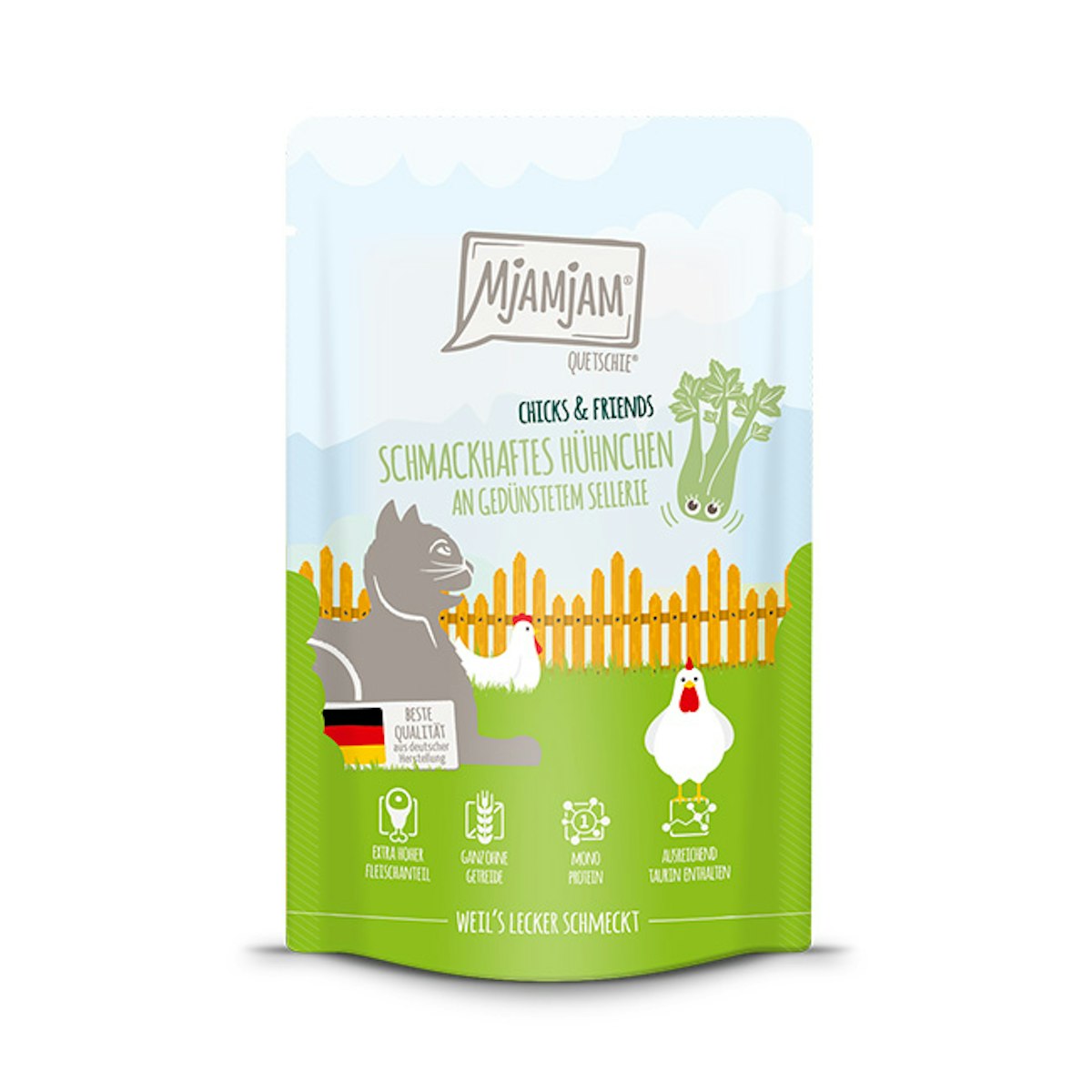 MJAMJAM Chicks & Friends 300g MjAMjAM Katze Sparpaket 12x300g Chicks und Friend Hühn mit Sellerie