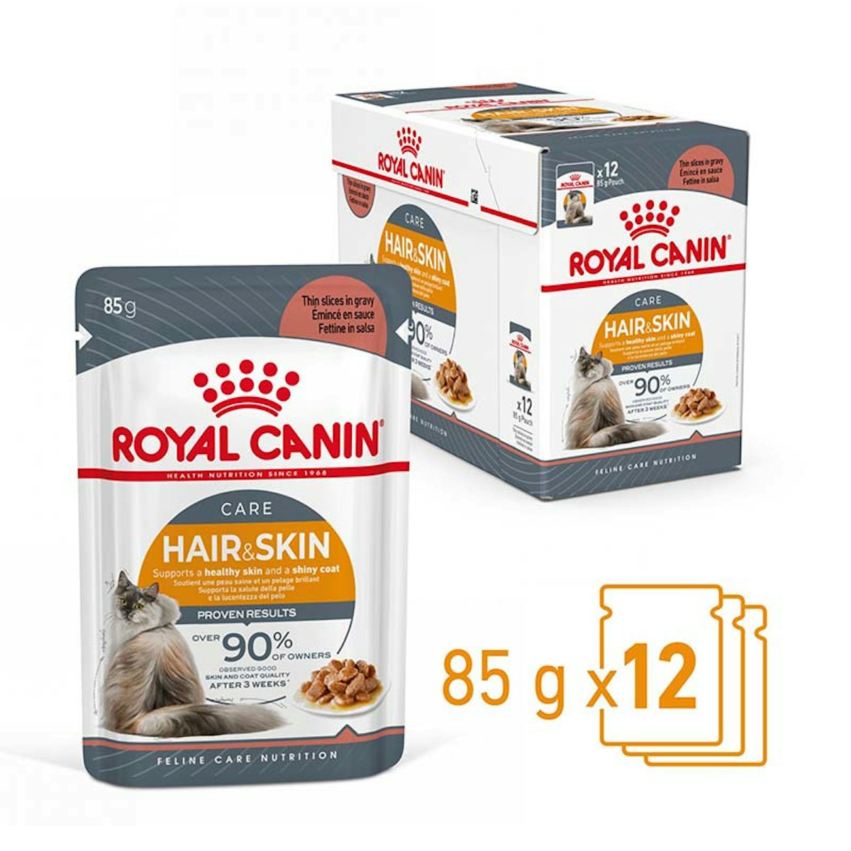 Royal Canin 85 Gramm Katzennassfutter 12 x 85 Gramm Hair & Skin in Soße