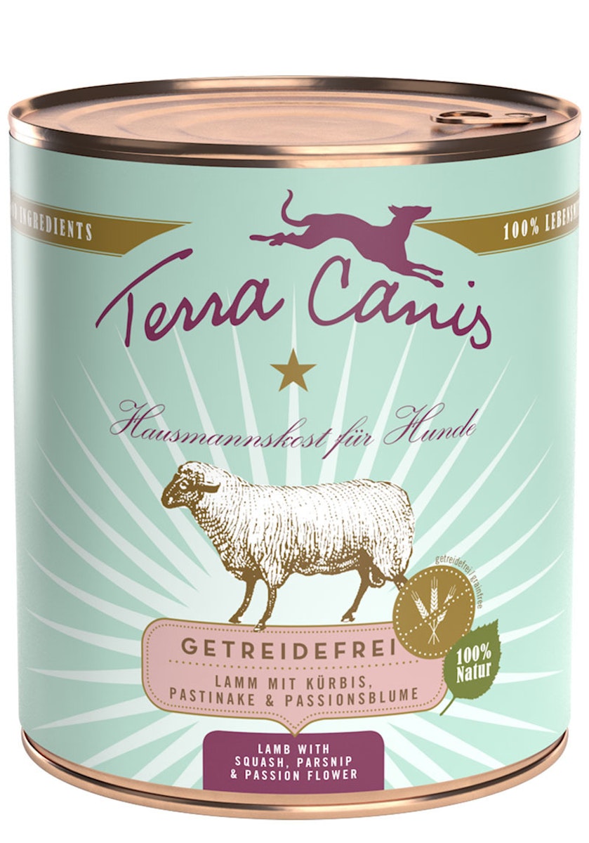 Terra Canis Getreidefrei 800g Dose Hundenassfutter 6 x 800 Gramm Lamm mit Kürbis, Pastinake & Passionsblume