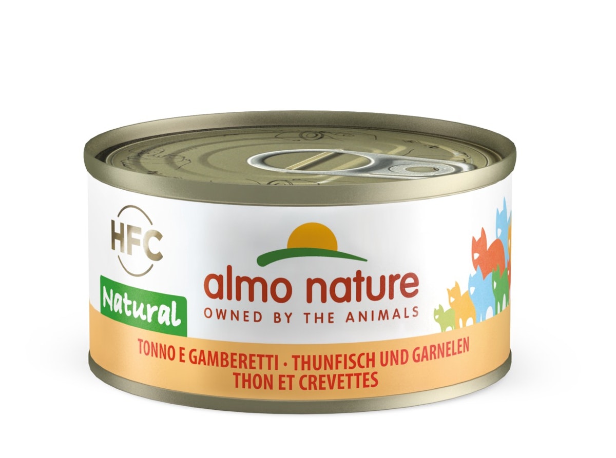 Almo Nature HFC Natural 70g Dose Katzennassfutter Sparpaket 48 x 70 Gramm Thunfisch & Garnelen