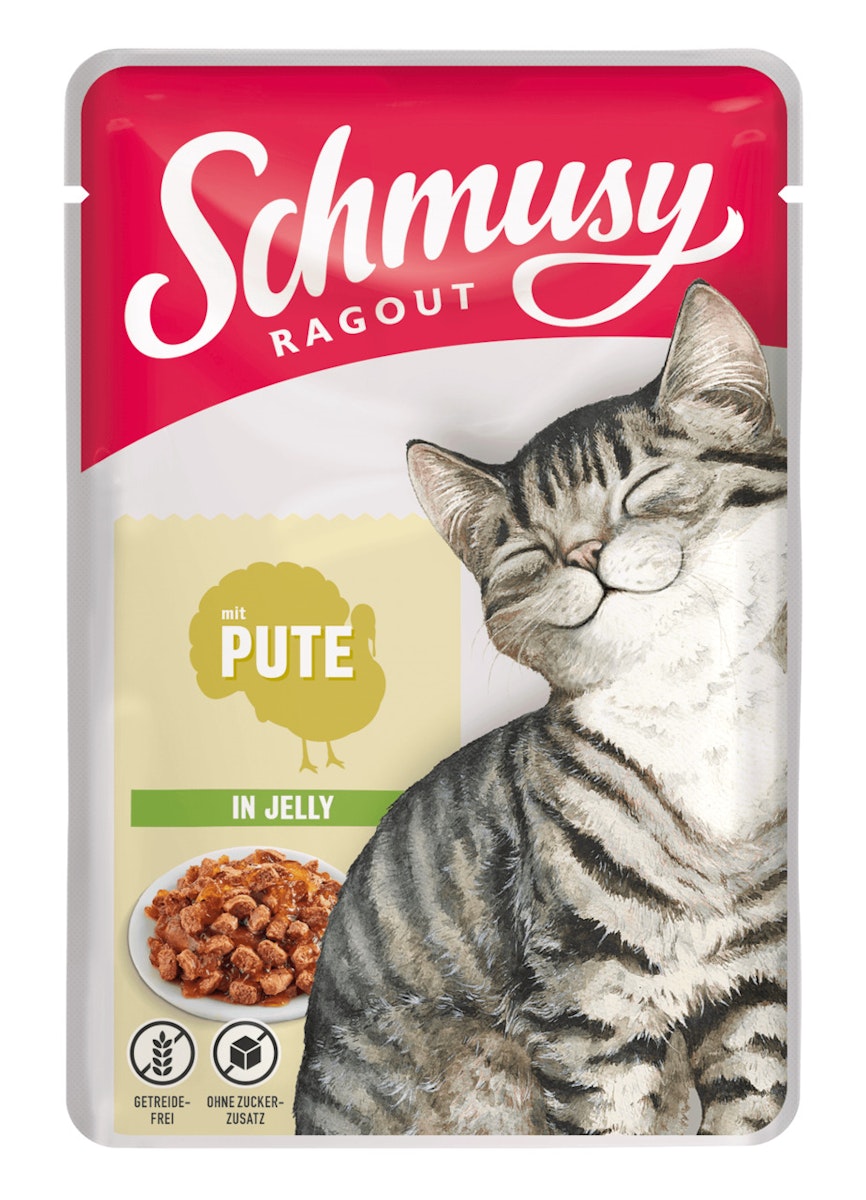 SCHMUSY Ragout Pouch in Jelly 100g Frischebeutel Katzennassfutter Sparpaket 44 x 100 Gramm Pute
