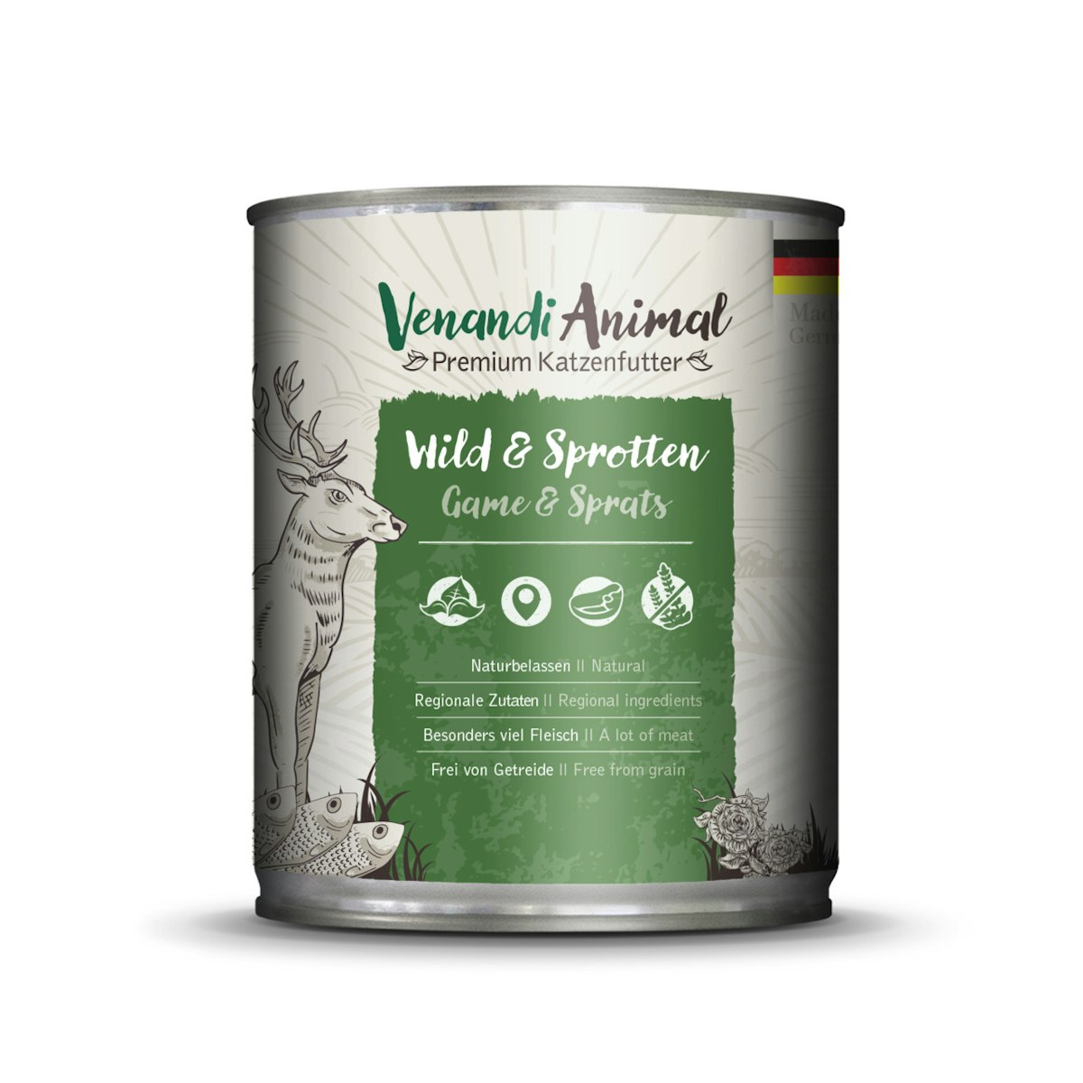 Venandi Animal 800 Gramm Katzennassfutter Sparpaket 12 x 800 Gramm Wild & Sprotten