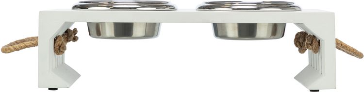 TRIXIE Be Nordic Napf-Set, MDF/Edelstahl, 2 × 0,4 l/ø 14 cm/38 × 18 × 10 cm, weiß