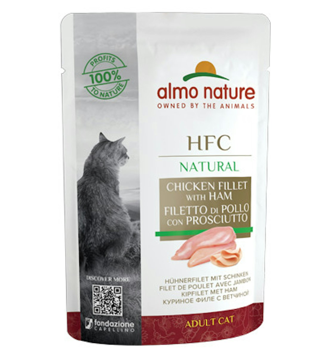 Almo Nature HFC Raw Pack 55g Beutel Katzennassfutter 24 x 55 Gramm Huhn & Schinken