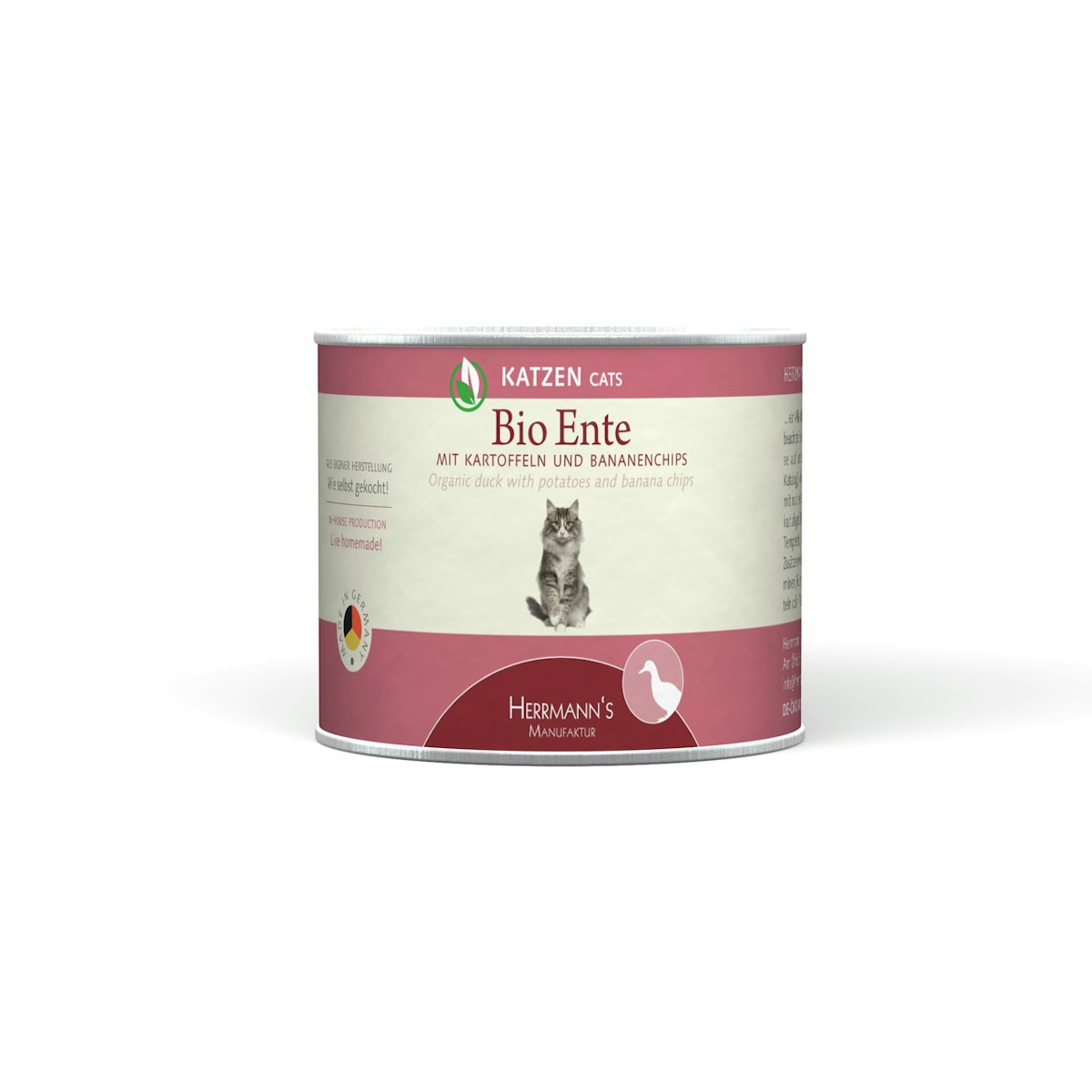 Herrmann’s Selection 200g Dose Katzennassfutter 12 x 200 Gramm Bio Ente mit Kartoffeln & Banane