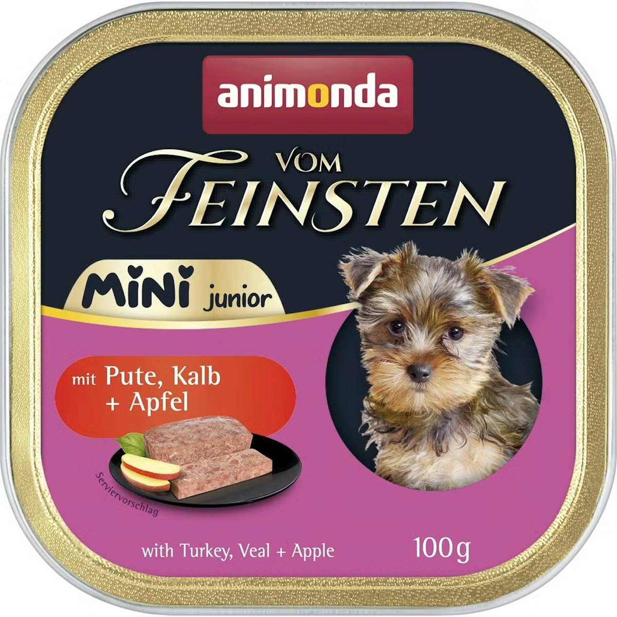 animonda Vom Feinsten Junior Mini Schale 100g Hundenassfutter 64 x 100 Gramm Pute,Kalb & Apfel