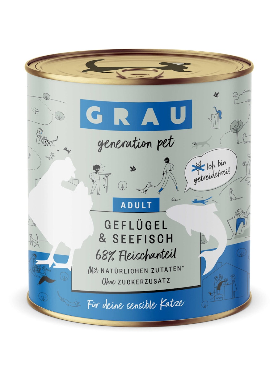 grau Katze 800 Gramm Katzennassfutter Sparpaket 12 x 800 Gramm Geflügel & Seefisch