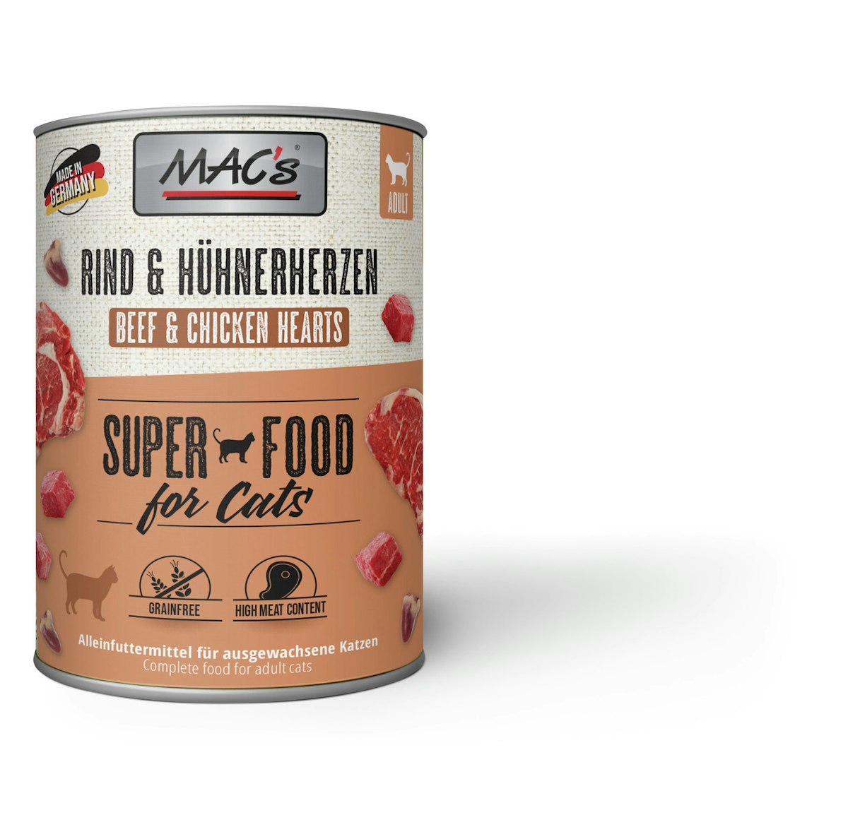 MAC’s Cat 800g Dose Katzennassfutter 6 x 800 Gramm Rind & Hühnerherzen