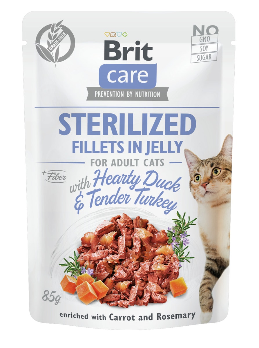 Brit Care Sterilized Fillets in Jelly 85 Gramm Katzennassfutter Sparpaket 48 x 85 Gramm Duck&Turkey
