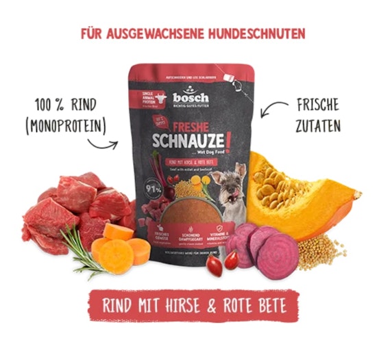 BOSCH Freshe Schnauze 250g Rind, Hirse & Rote Beete Hundenassfutter