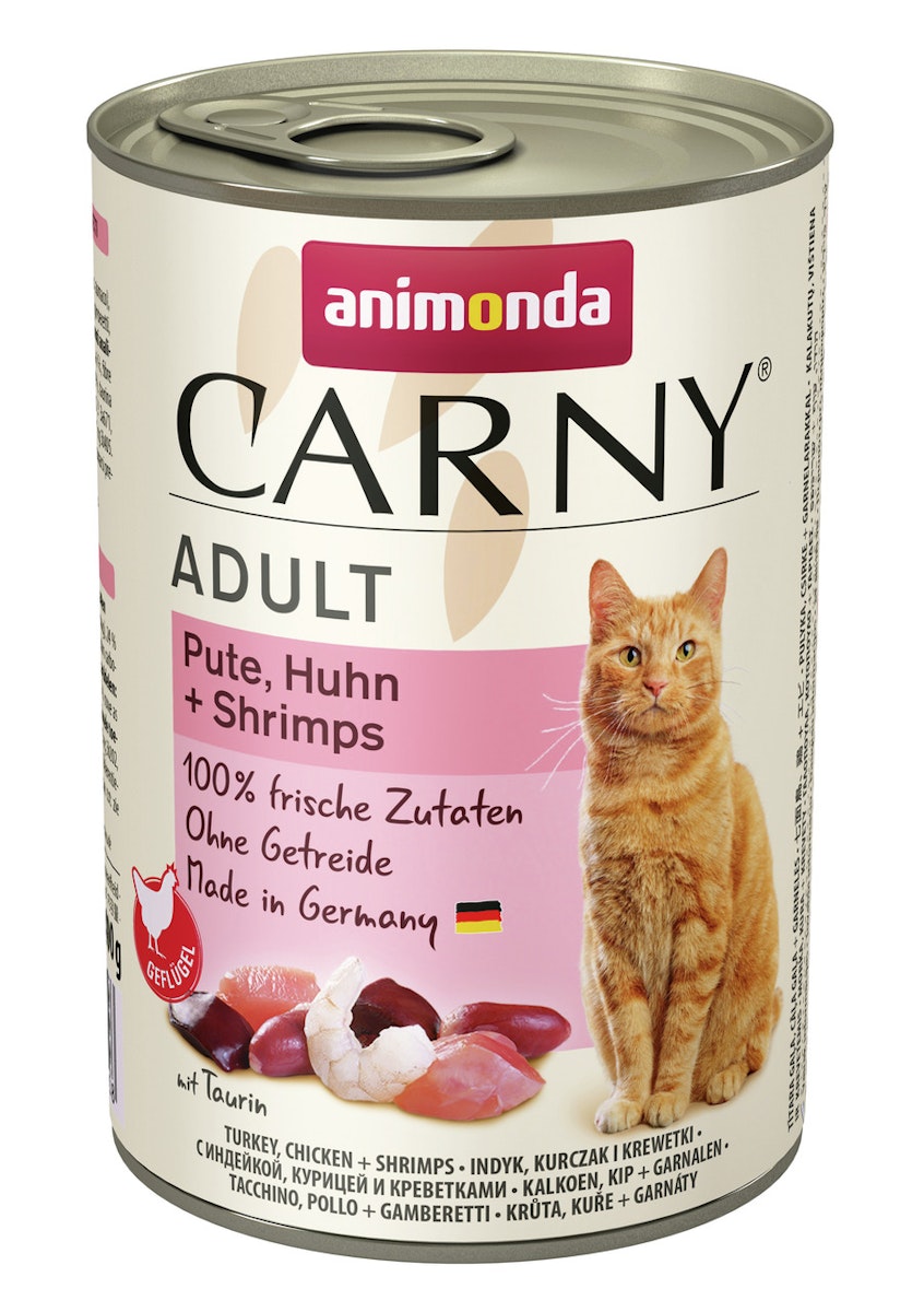 animonda Carny Adult 400g Dose Katzennassfutter Sparpaket 12 x 400 Gramm Pute, Huhn + Shrimps
