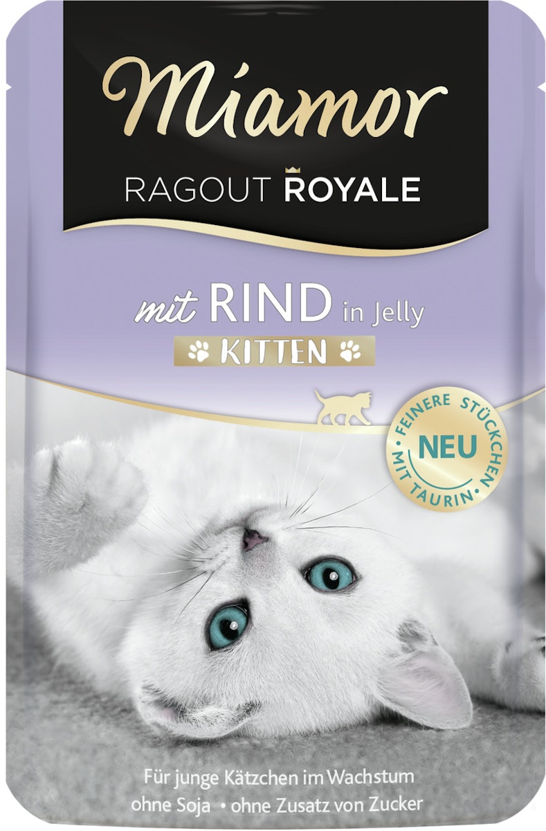 Miamor Ragout Royale 100g Beutel Katzennassfutter Sparpaket 44 x 100 Gramm Kitten Rind in Jelly