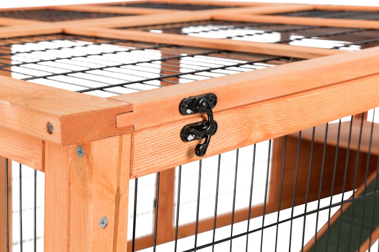 Freilaufgehege XL m. Abdeckung, Holz, 233 × 79 × 116 cm, braun