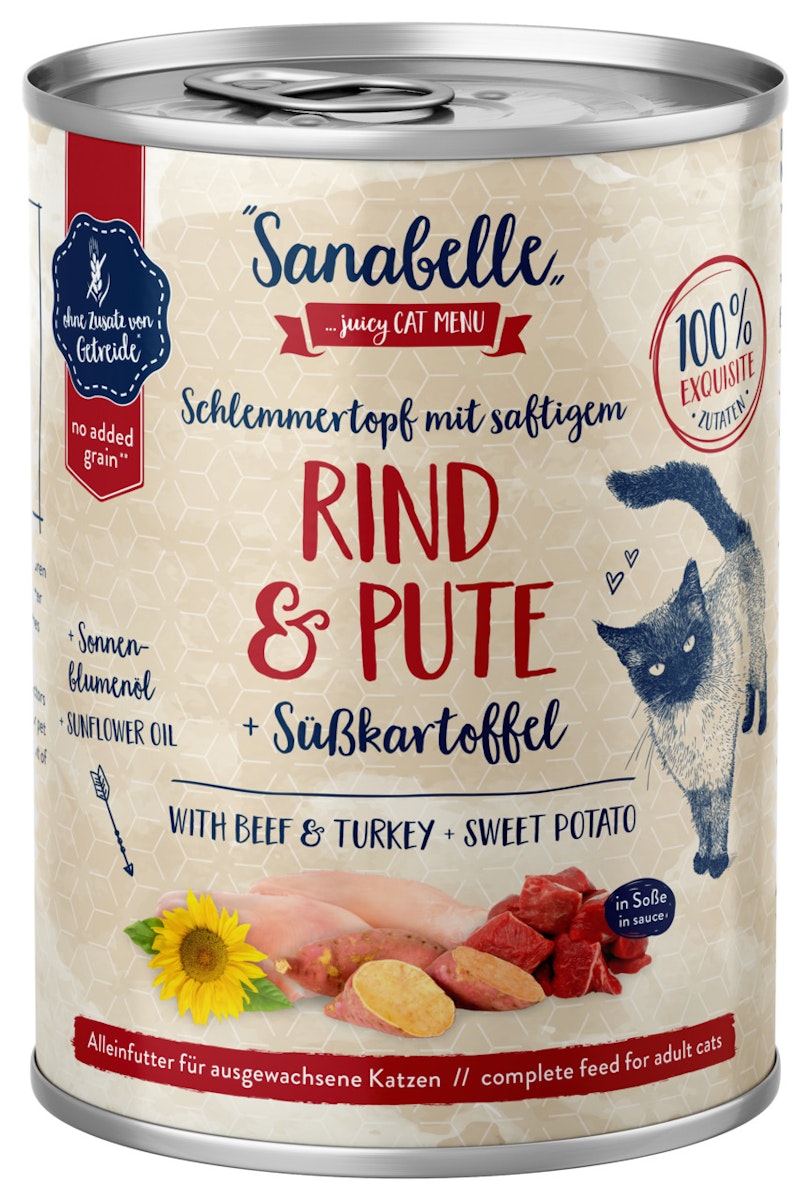 Sanabelle Adult Schlemmertopf 380g Katzennassfutter Sparpaket 12 x 380 Gramm Rind & Pute
