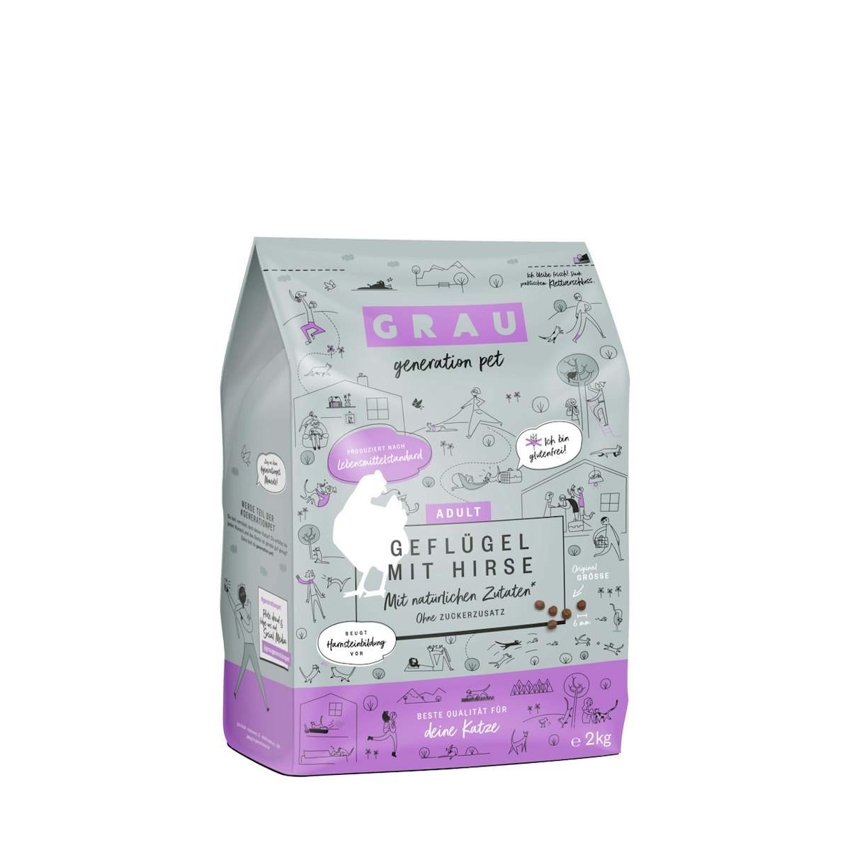 grau Geflügel + Hirse Katze Katzentrockenfutter Sparpaket 2 x 2 Kilogramm