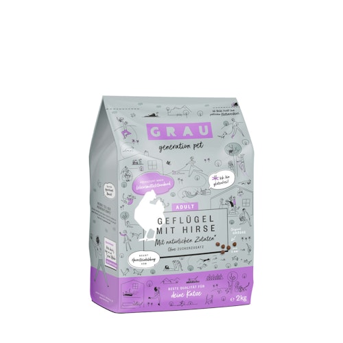 grau Geflügel + Hirse Katze Katzentrockenfutter