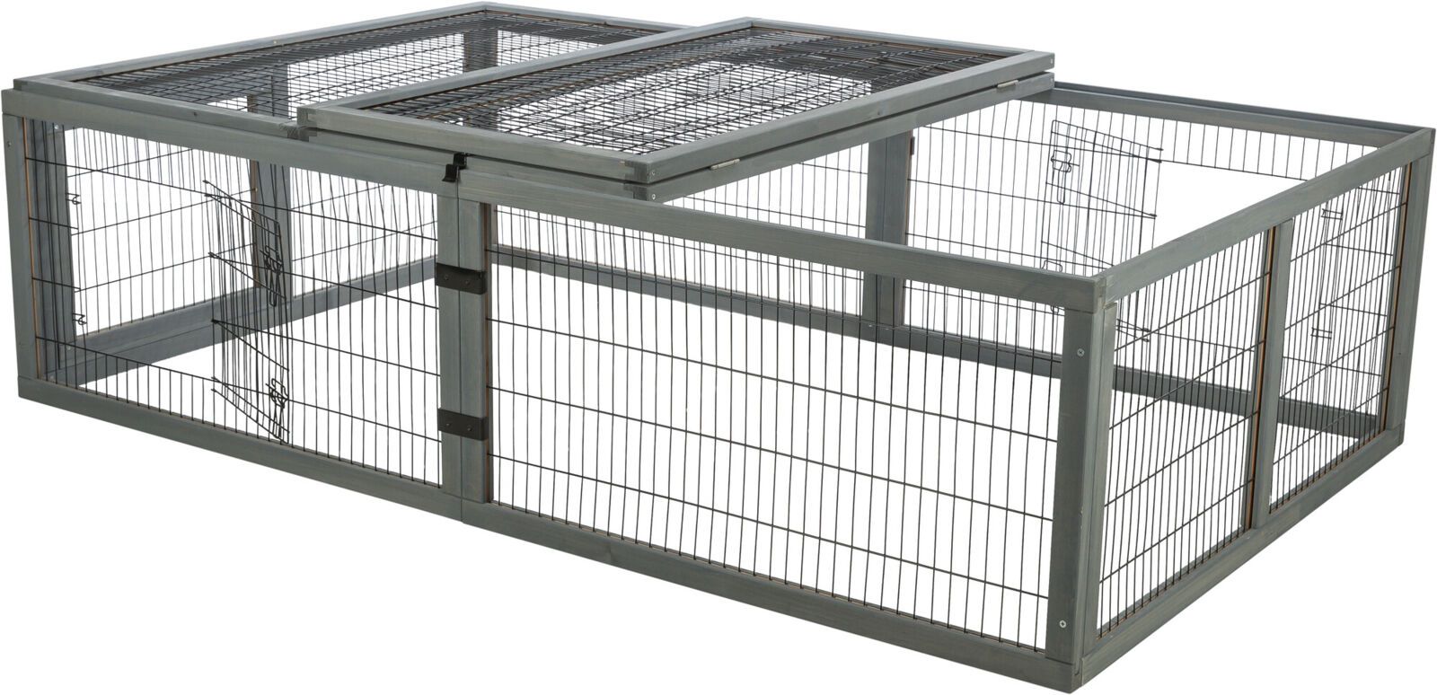 Freilaufgehege mit Abdeckung, Holz, 174 × 48 × 109 cm, grau