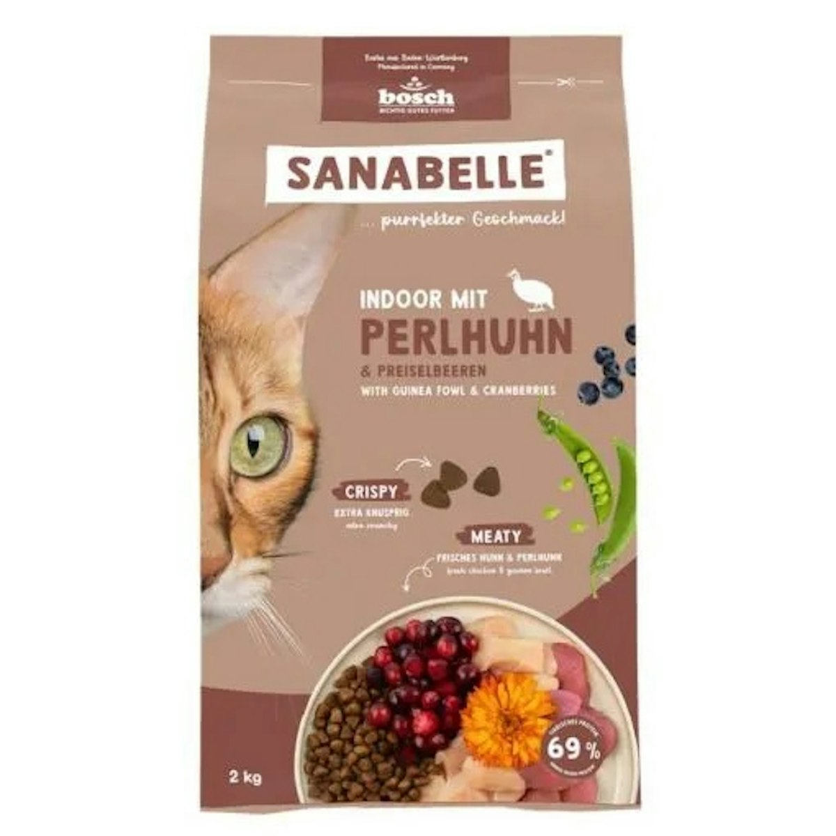 Sanabelle 4 x 2kg Indoor Perlhuhn Katzentrockenfutter-Sparpaket