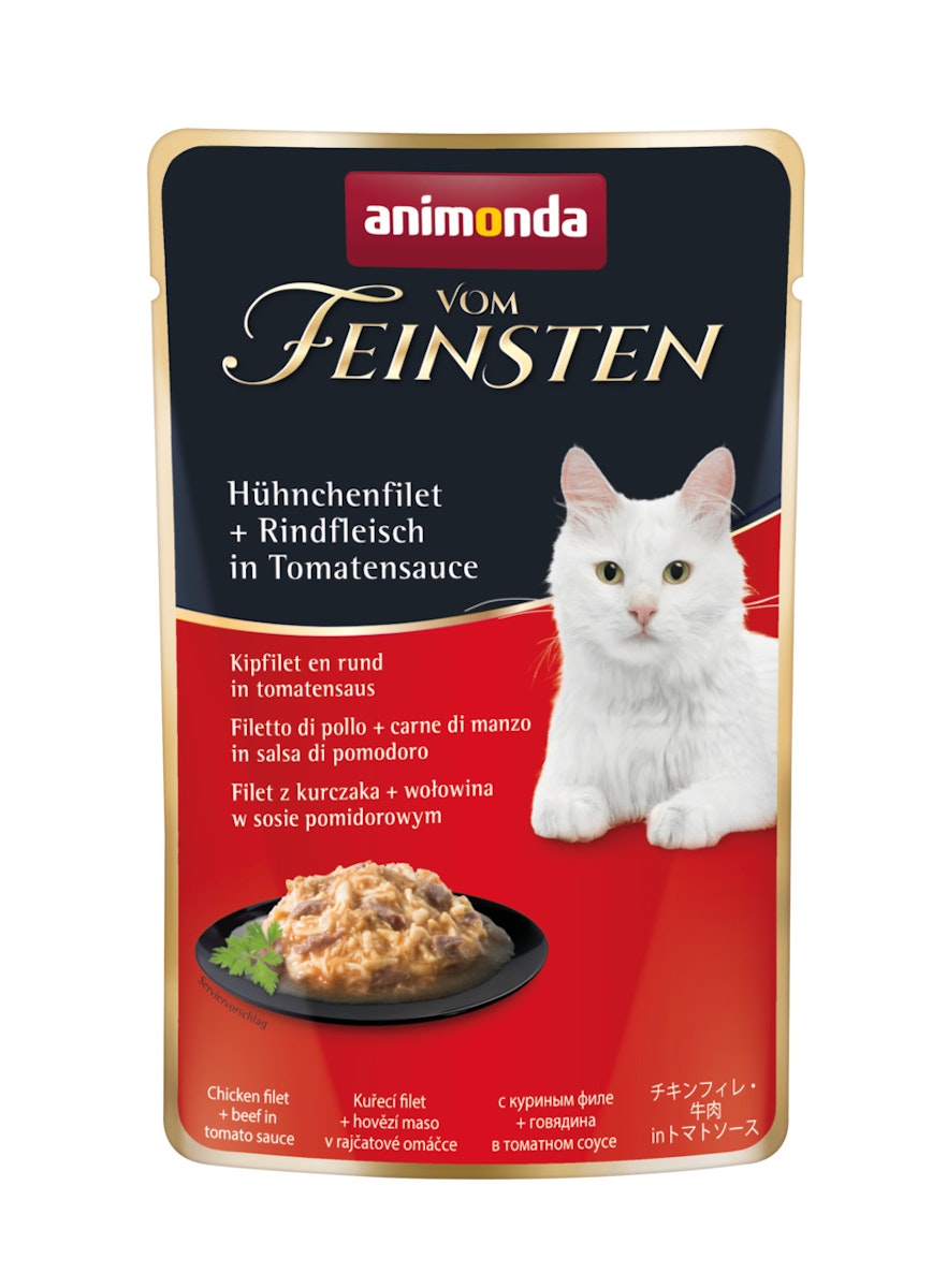 animonda Vom Feinsten Adult 50g Beutel Katzennassfutter Sparpaket 36 x 50 Gramm Hühnchenfilet + Rindfleisch in Tomatensauce